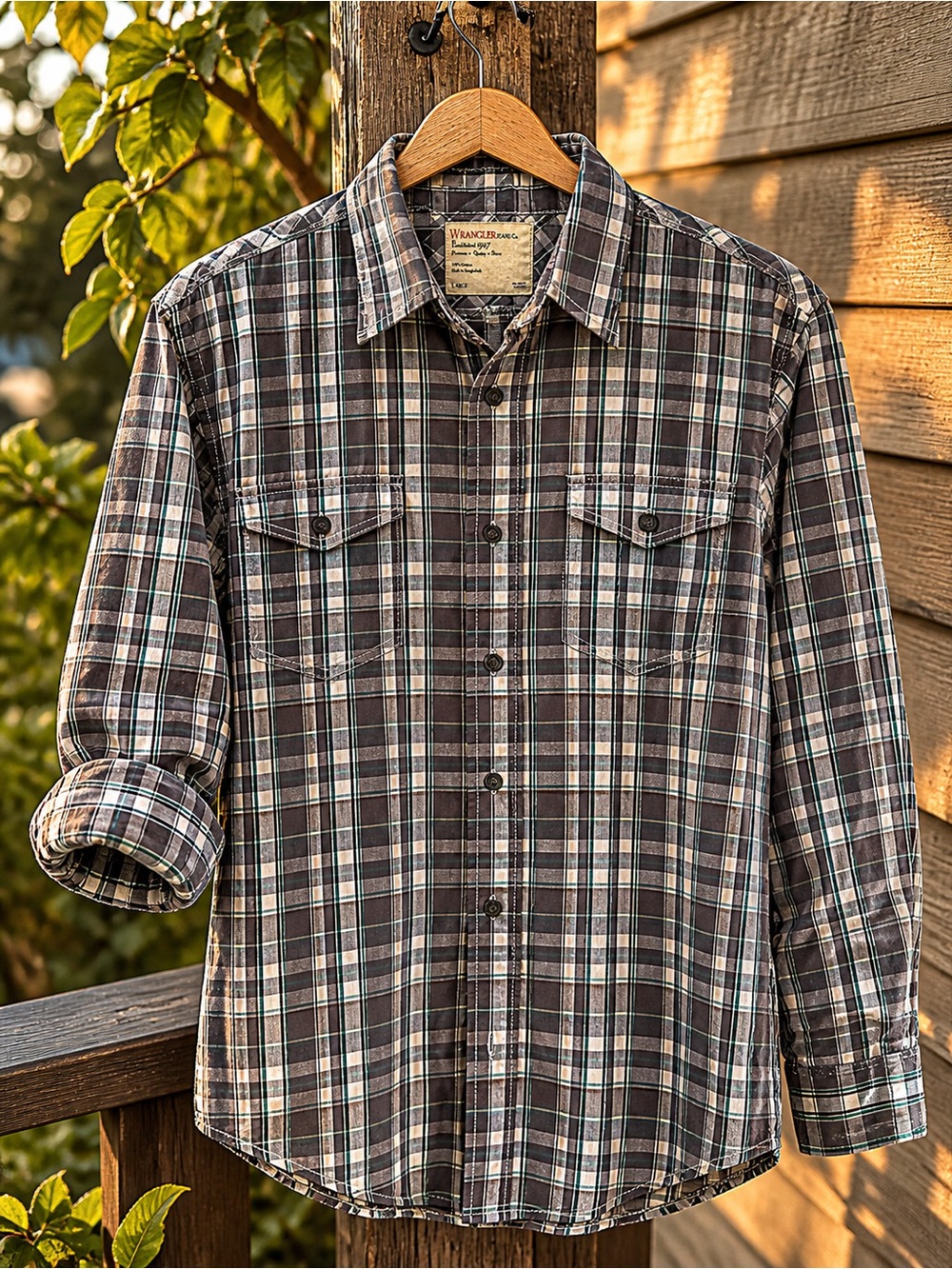 Wrangler Plaid Button Up Shirt Mens Large Western Workwear Cotton